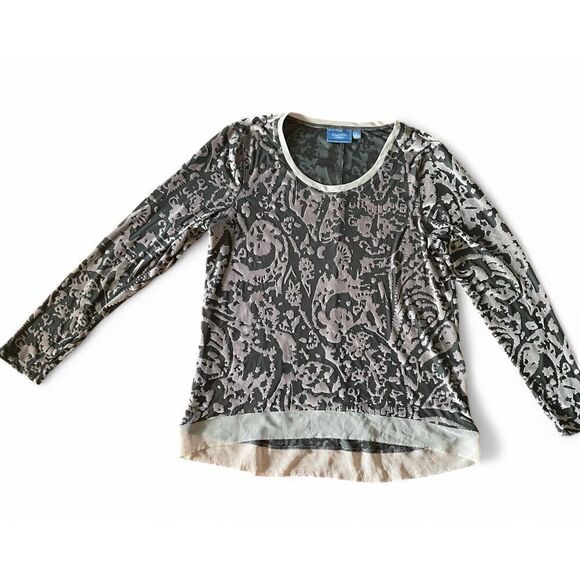 SIMPLY VERA VERA WANG Women’s XL Top Gray & Dusty Rose Velvet Burnout Shirt - Picture 1 of 8